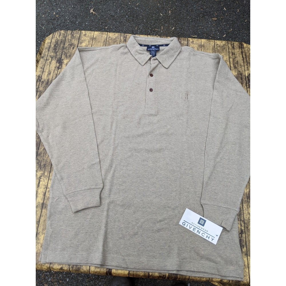 NWT NEW! Vintage Givenchy Activewear Quarter Button Collar Tan Sweatshirt Large